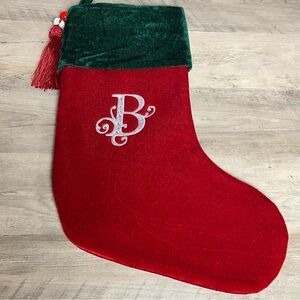 Christmas Stocking Red & Green Velvet With Tassel,‎ Rhinestone Monogram (B)
